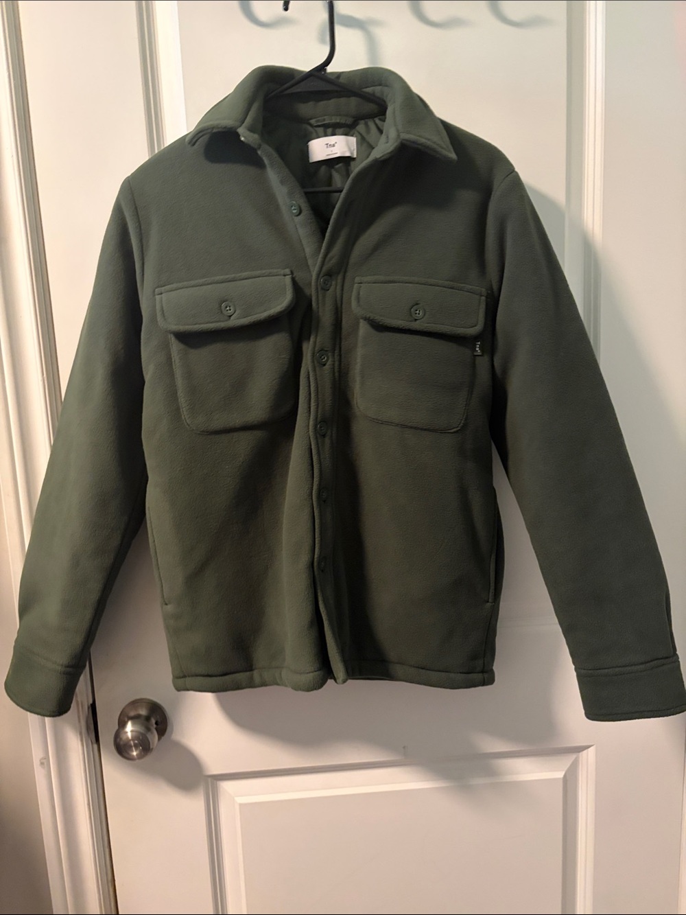TNA Olive Green Fleece Button‑Front Shirt Jacket